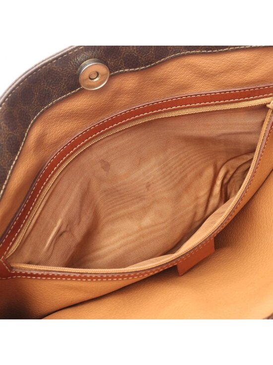 CELINE C Macadam Tote Bag Canvas Made in France Brown  Celine Tote Macadam Dark Brown Canvas Leather
